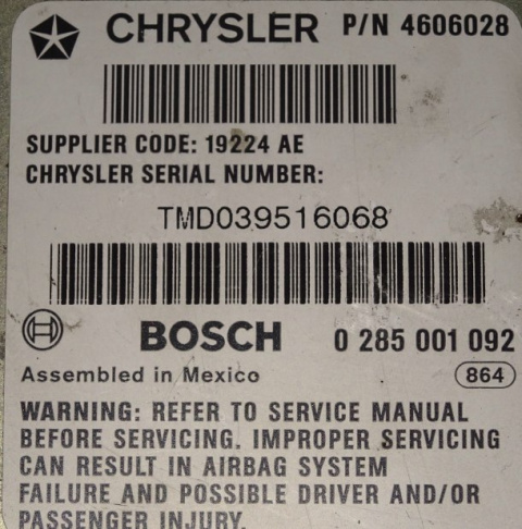 CHRYSLER STRATUS MODUŁ SENSOR AIRBAG 0285001092