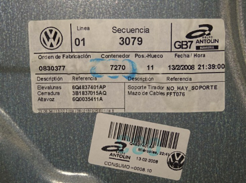 VW POLO IV 5D LIFT PODNOŚNIK SZYBY LEWY PRZÓD 6Q4837401AP