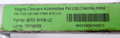 NISSAN NOTE II PODNOŚNIK SZYBY LEWY TYŁ 827013VV0A